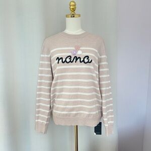 Striped Blush Pink Sweater Hand-Embroidered with “Nana”, size Large
